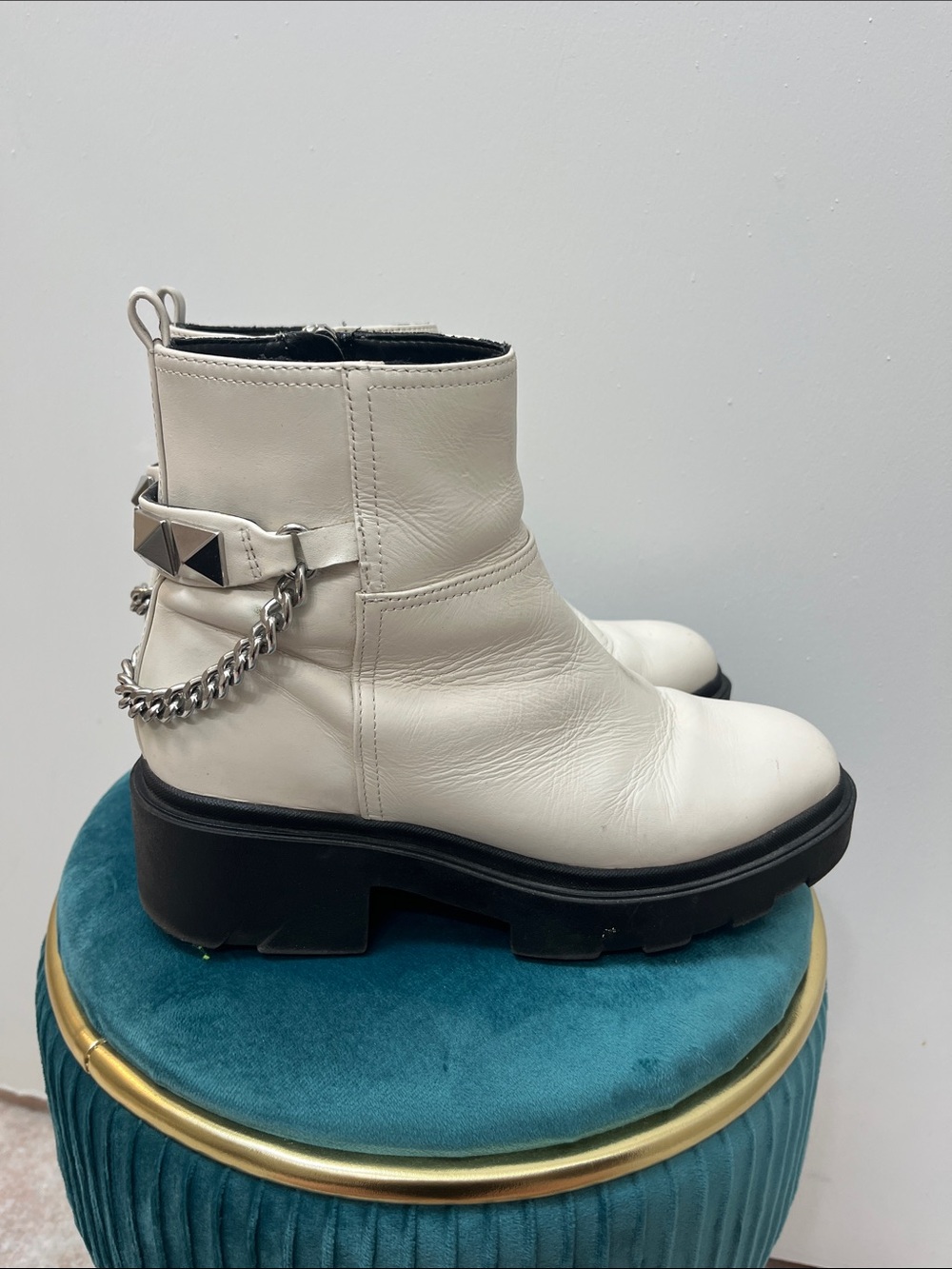 Marc Fisher White Moto Boots, Size 8